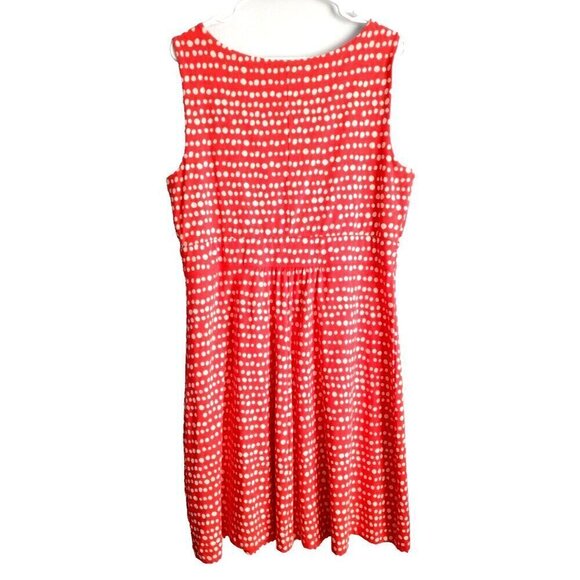 Lands' End Sleeveless V-Neck Dress Orange Red Polka Dot Stretch - 14/16 (L) - Picture 6 of 8